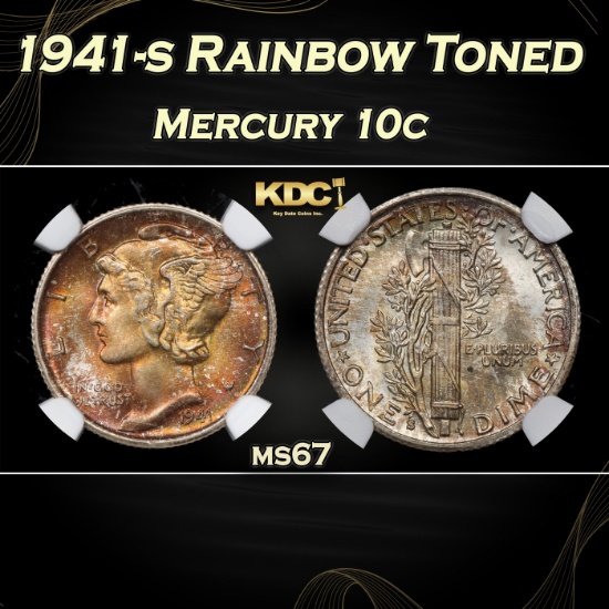 NGC 1941-s Mercury Dime Rainbow Toned 10c ms67 NGC