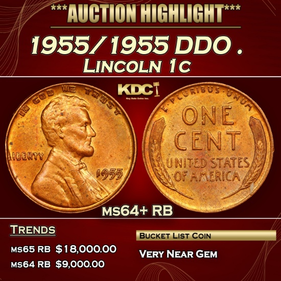 1955/1955 DDO Lincoln Cent . 1c ms64+ RB SEGS