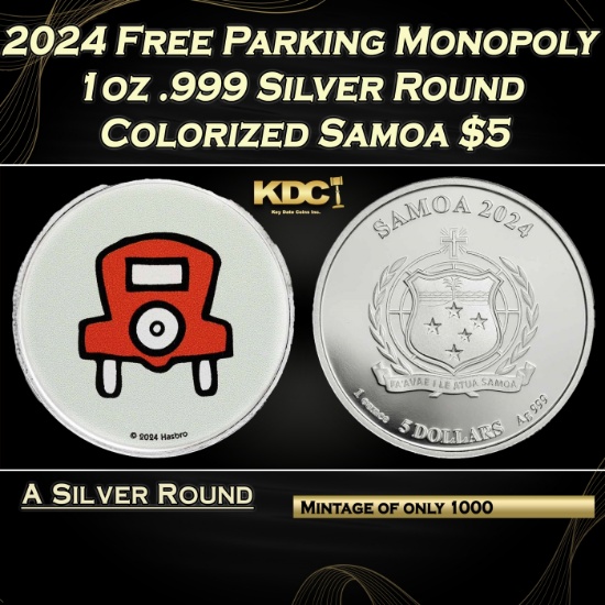 2024 Free Parking Monopoly 1oz .999 Silver Round Colorized Samoa Round