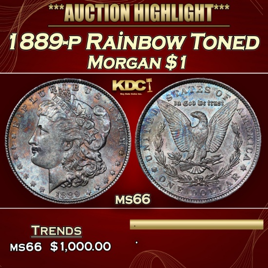 1889-p Morgan Dollar Rainbow Toned 1 ms66 USCG