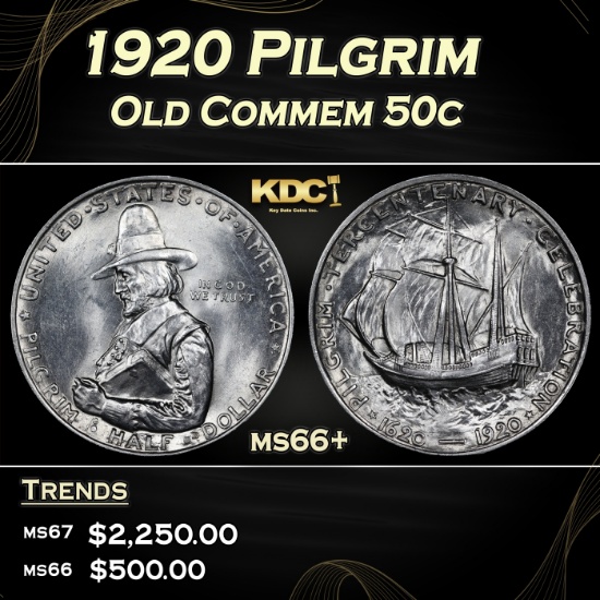 1920 Pilgrim Old Commem Half Dollar 50c ms66+ SEGS