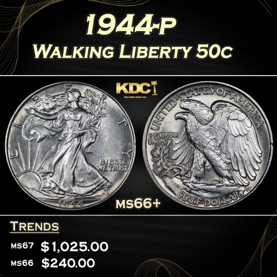 1944-p Walking Liberty Half Dollar 50c ms66+ SEGS