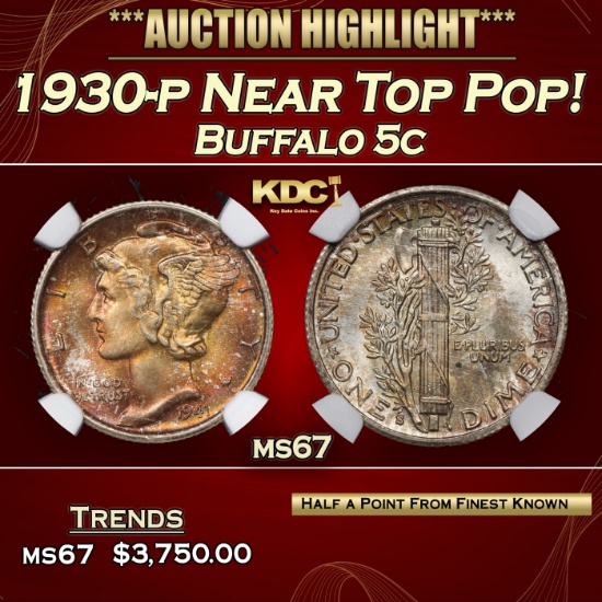 1930-p Buffalo Nickel Near Top Pop! 5c ms67 SEGS