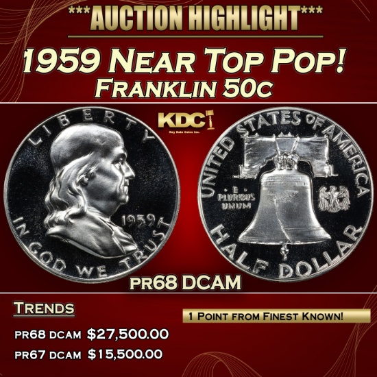 1959 Proof Franklin Half Dollar Near Top Pop! 50c pr68 DCAM SEGS