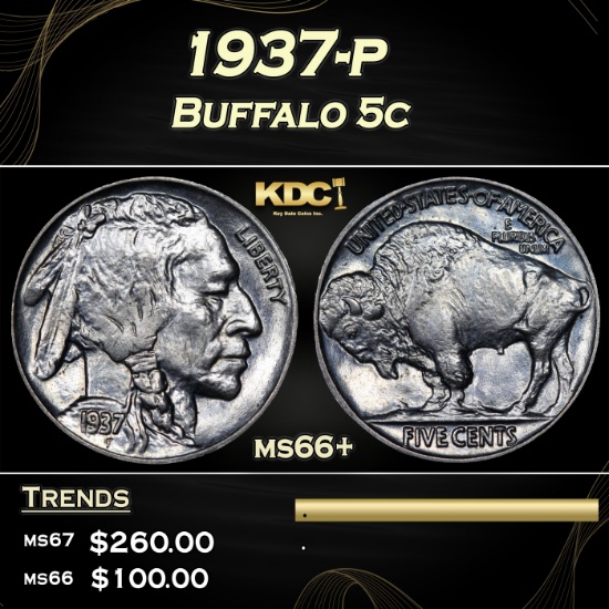 1937-p Buffalo Nickel 5c ms66+ SEGS