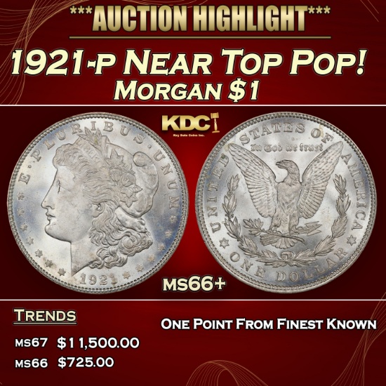 1921-p Morgan Dollar Near Top Pop! $1 ms66+ SEGS