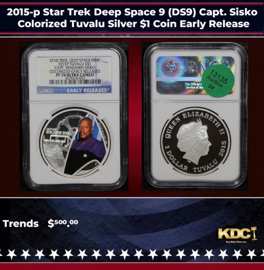 NGC 2015-p Star Trek Deep Space 9 (DS9) Capt. Sisko Colorized Tuvalu Silver $1 Coin Proof Early Rele