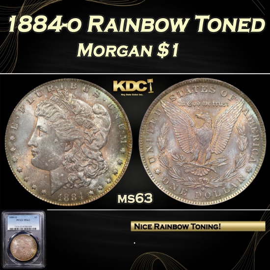 PCGS 1884-o Morgan Dollar Rainbow Toned 1 ms63 PCGS