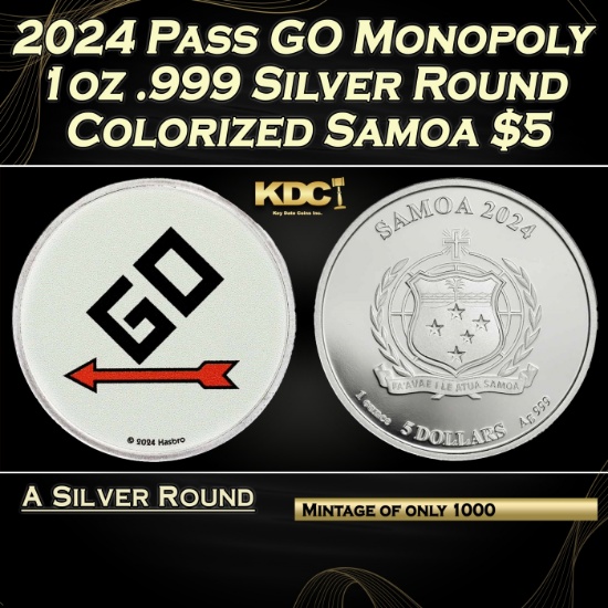 2024 Pass GO Monopoly 1oz .999 Silver Round Colorized Samoa Round