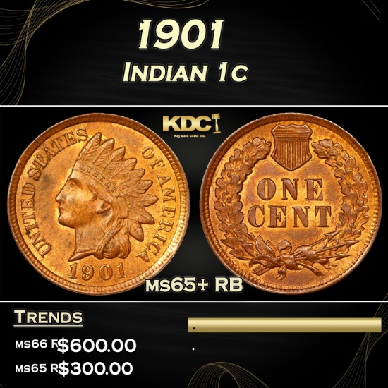 1901 Indian Cent 1c Grades ms65+ RB