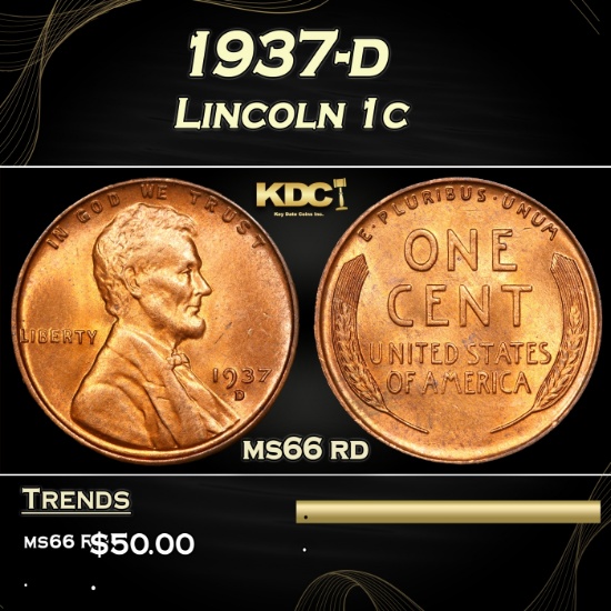 1937-d Lincoln Cent 1c Grades ms66 rd