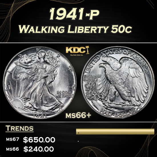 1941-p Walking Liberty Half Dollar 50c ms66+ SEGS
