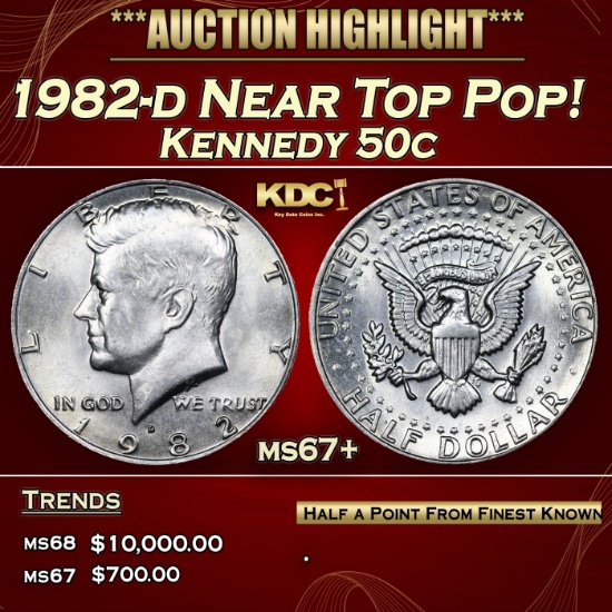 1982-d Kennedy Half Dollar Near Top Pop! 50c ms67+ SEGS