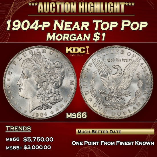 1904-p Morgan Dollar Near Top Pop $1 ms66 SEGS