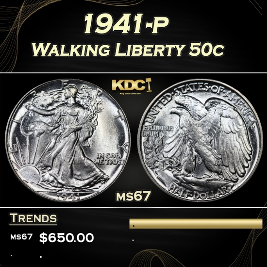 1941-p Walking Liberty Half Dollar 50c Grades ms67