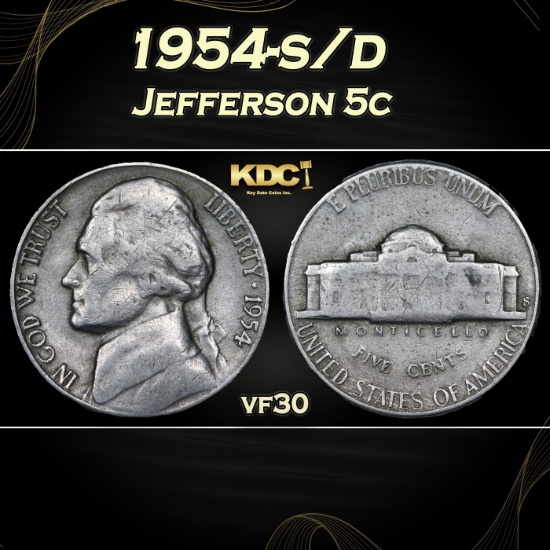 1954-s/d Jefferson Nickel 5c Grades vf30