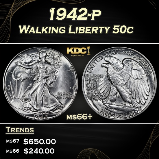 1942-p Walking Liberty Half Dollar 50c ms66+ SEGS