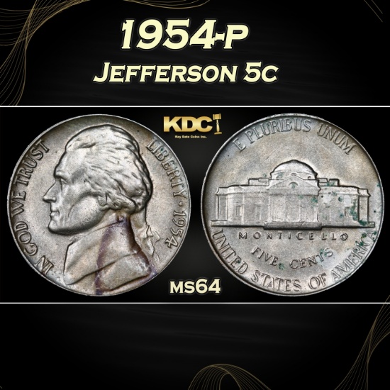 1954-p Jefferson Nickel 5c Grades ms64