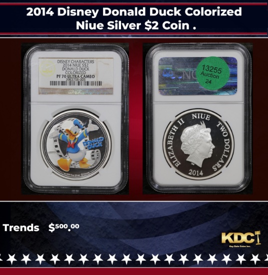 NGC 2014 Disney Donald Duck Colorized Niue Silver $2 Coin Proof . pr70 dcam NGC