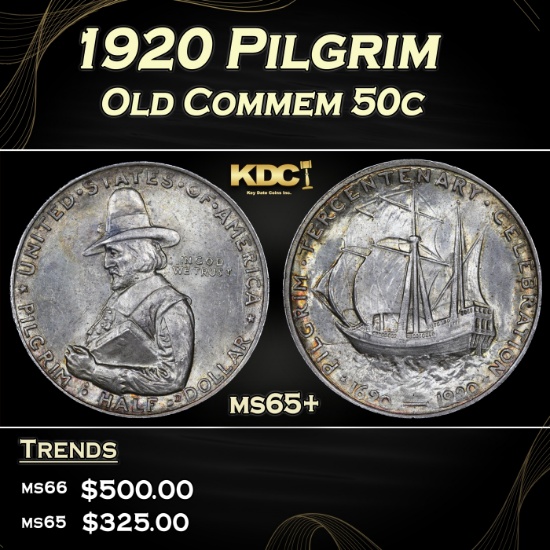 1920 Pilgrim Old Commem Half Dollar 50c Grades ms65+