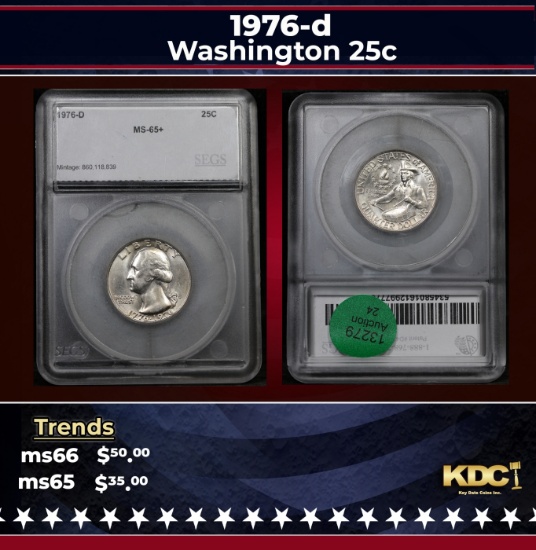 1976-d Washington Quarter 25c ms65+ SEGS