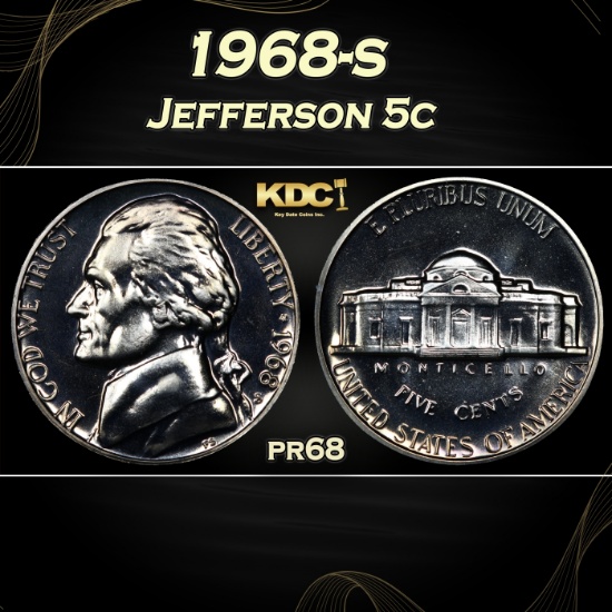 1968-s Proof Jefferson Nickel 5c Grades pr68