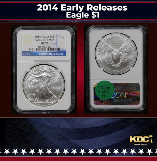 NGC 2014 Silver Eagle Dollar Early Releases $1 ms70 NGC