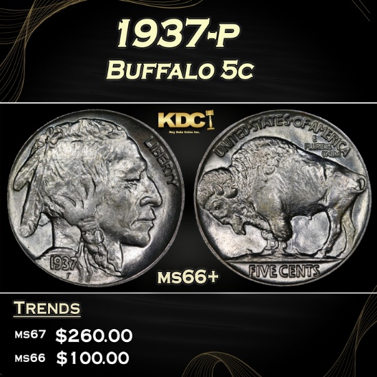 1937-p Buffalo Nickel 5c ms66+ SEGS