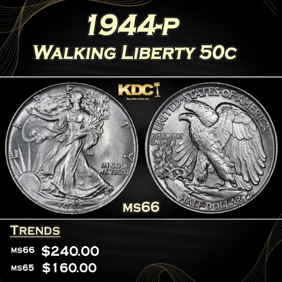 1944-p Walking Liberty Half Dollar 50c Grades ms66