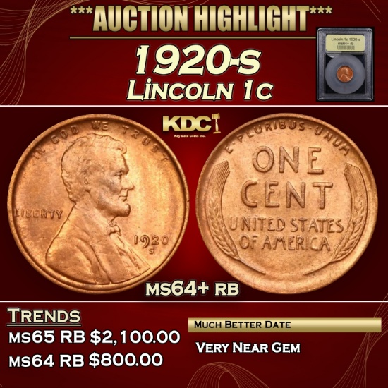 1920-s Lincoln Cent 1c ms64+ rb USCG