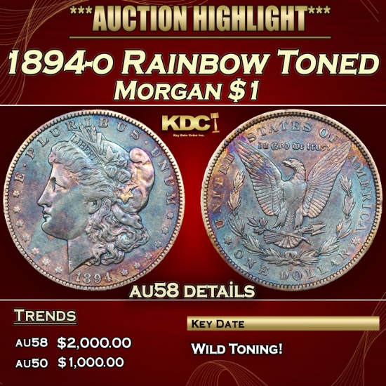 1894-o Morgan Dollar Rainbow Toned $1 au58 details SEGS