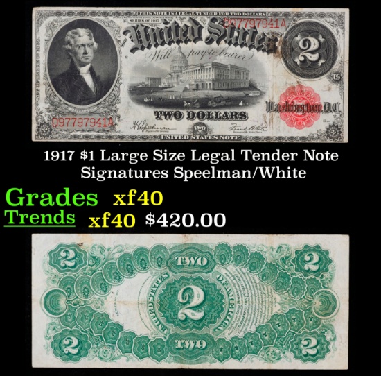1917 $1 Large Size Legal Tender Note Grades xf Signatures Speelman/White