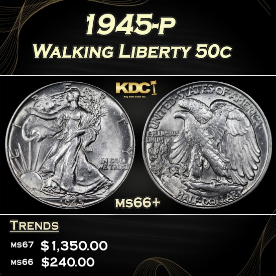 1945-p Walking Liberty Half Dollar 50c ms66+ SEGS