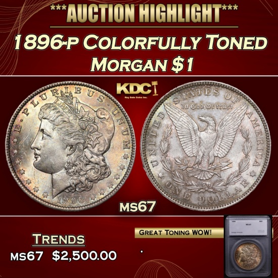 1896-p Morgan Dollar Colorfully Toned 1 ms67 SEGS