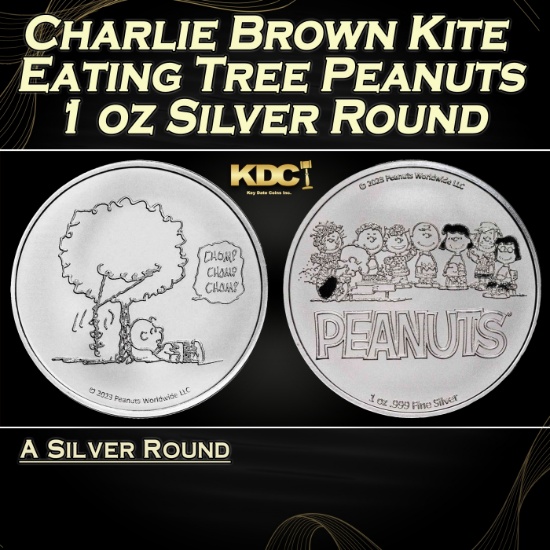 Charlie Brown Kite Eating Tree Peanuts Style - 1 oz Silver Round Round