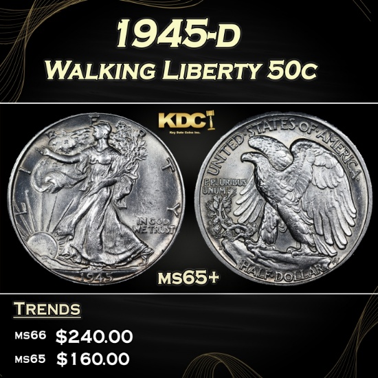 1945-d Walking Liberty Half Dollar 50c Grades ms65+