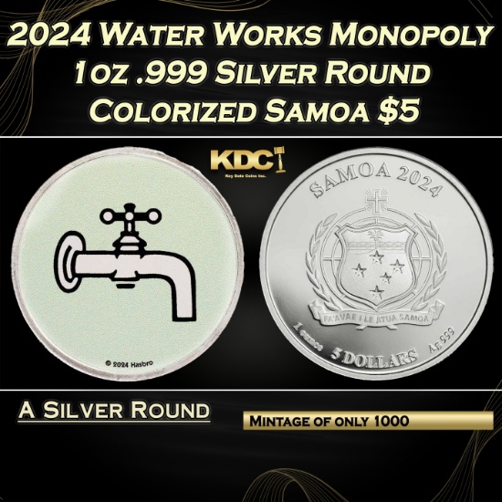 2024 Water Works Monopoly 1oz .999 Silver Round Colorized Samoa Round