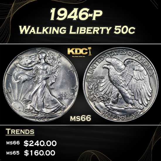 1946-p Walking Liberty Half Dollar 50c Grades ms66