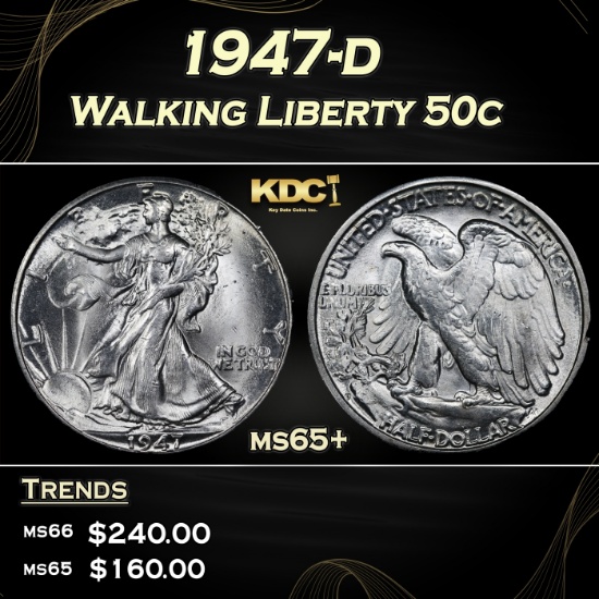 1947-d Walking Liberty Half Dollar 50c Grades ms65+