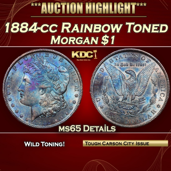 1884-cc Morgan Dollar Rainbow Toned $1 ms65 Details SEGS