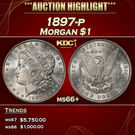1897-p Morgan Dollar $1 ms66+ SEGS