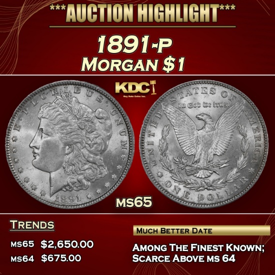 1891-p Morgan Dollar $1 Grades ms65 SEGS