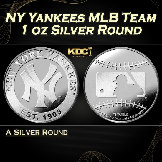 NY Yankees MLB Team - 1 oz Silver Round Round