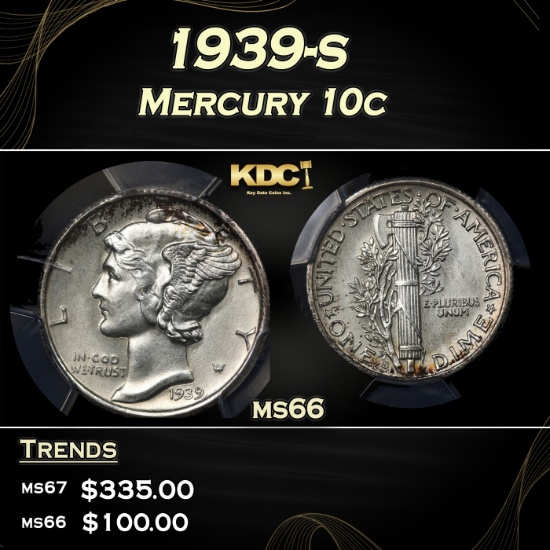 PCGS 1939-s Mercury Dime 10c ms66 PCGS