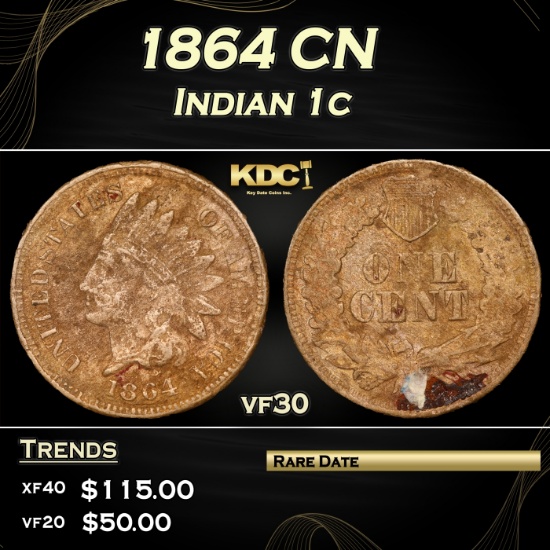 1864 CN Indian Cent 1c Grades vf30