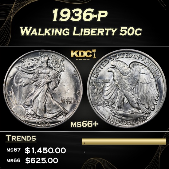 1936-p Walking Liberty Half Dollar 50c Grades ms66+