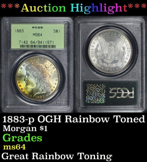 PCGS 1883-p Morgan Dollar OGH Rainbow Toned 1 ms64 PCGS