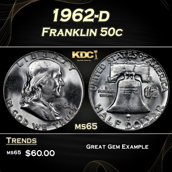 1962-d Franklin Half Dollar 50c Grades ms65
