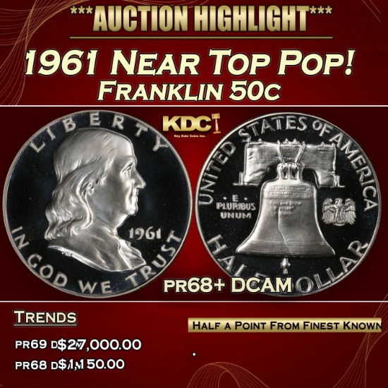 1961 Proof Franklin Half Dollar Near Top Pop! 50c pr68+ DCAM SEGS
