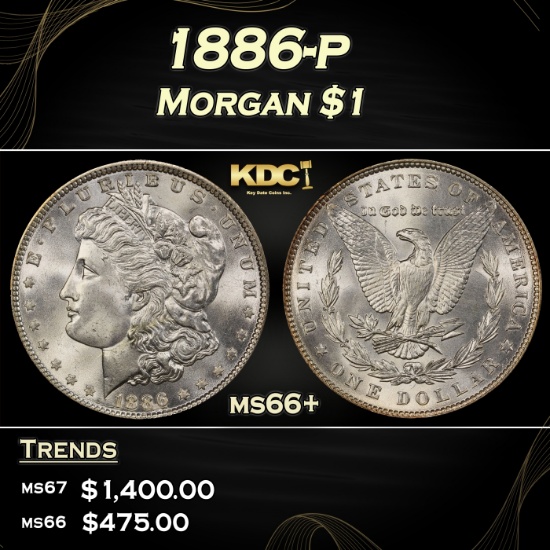 1886-p Morgan Dollar $1 ms66+ SEGS